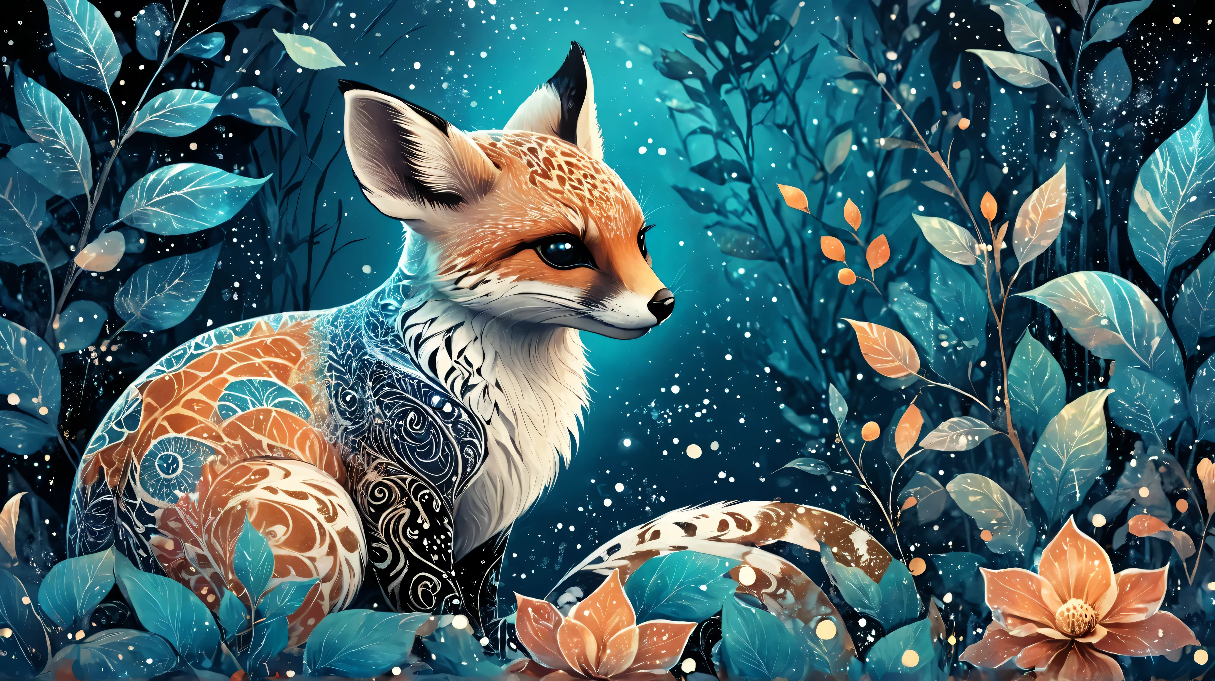 Cute magic fantasy animal illustration in Novuschroma style with patterns