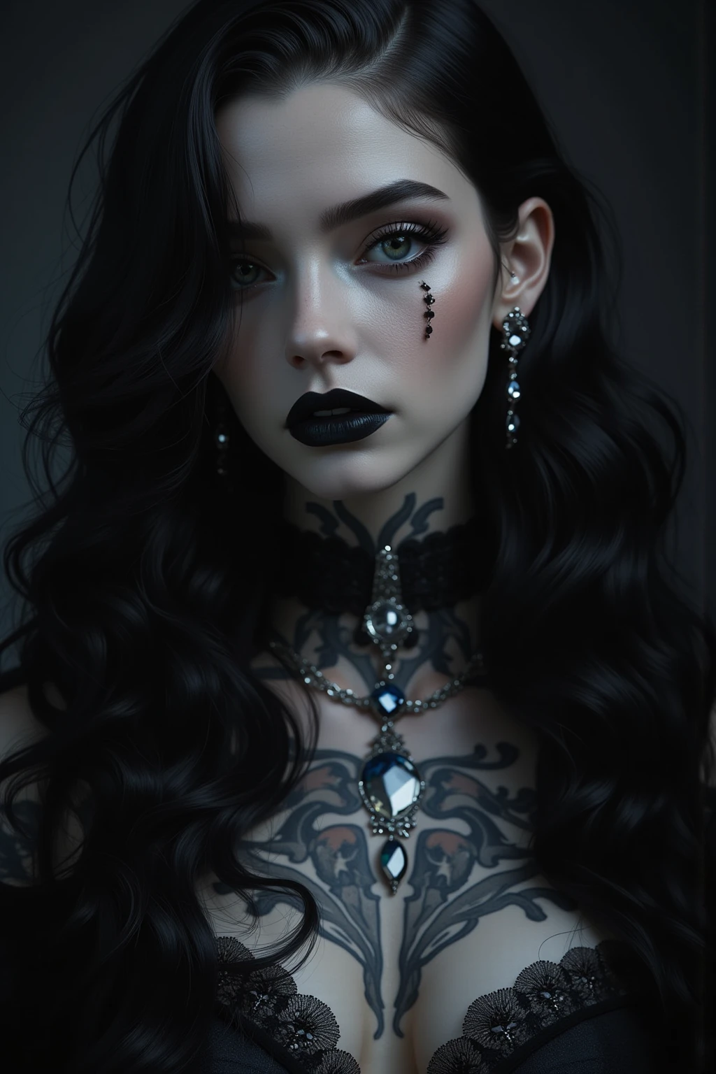realistic girl with tattoo and make up and gothic style