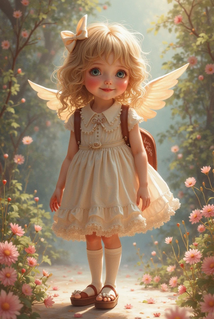 curly hair, child angel, cheerful smile, love, light, shine, glitter, lassen, high quality, rococo, medieval, ribbon, flower --auto --s2