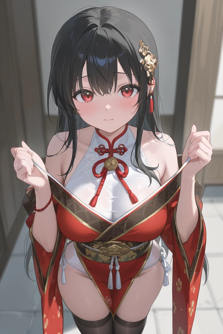 Anime cute sexy perfect slim sensual body big breasts and huge thighs, Exquisite and highly detailed illustrations of anime (young). (((Artwork))),(((High resolution)))、(((8k)))、(((Perfect Face)))、Looking at the camera, ((High quality eyes)), High quality face, Detailed Texture, alone, Shrine maiden, Long Hair, Black Hair, clear,shrine、Shrine maiden服、Red Hakama、Big Breasts、Dark Eyes、ponytail, White, fine-grained skin,Small Mouth, Beautiful Japanese Woman, 14 Talents, smile、Looking up、Boobs、Beautiful nipples、Upper body naked、Leaning forward