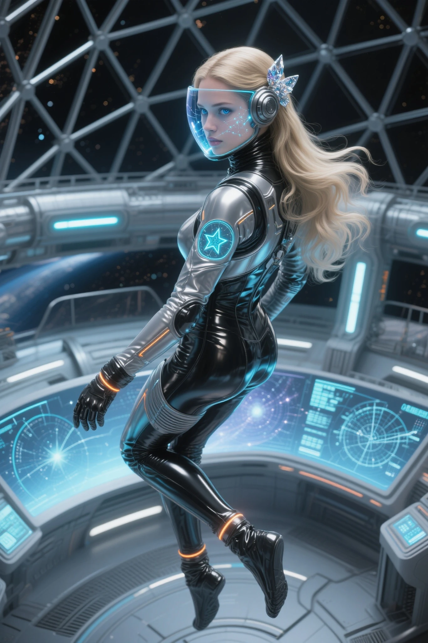 ((gorgeous realistic shoulder length blonde female with flowing hair on a realistic futuristic space station)), ((sleeping in coffin shaped futuristic cryopod)), ((cushioned bed with display and glowing control surfaces)), ((scifi circlet on head)), weightless & floating, (photorealistic), (in light grey and teal vinyl), (((sheer transparent biosuit bodysuit))), (with medical sensor harness and connected wires:1.0), (Style-Glass), (()), hdr, antialiased, 8k, ((syd mead)), sharp details, ((masterpiece)), (painterly), (good anatomy), (good proportions), (good composition), (dramapaint), (style-sylvamagic)