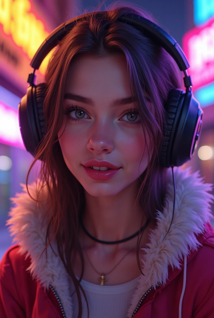 I would like a female gamer character with brunette color and wavy hair