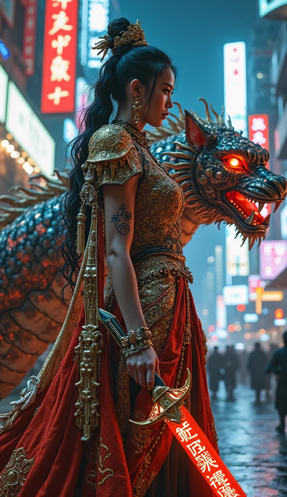 a skinny warrior princess with tattoo the long snake-like writhing body of the black swan dragon and sword, pony tail, cleavage, highest quality, masterpiece, ultra-detailed, artistic lighting, (stunning visual effects, fantasy, ArtStation, vfx, very beautiful graphics, CG), concept art <lora:Dragon and girl_20240205103724-000018:1> Dragon and girl
BREAK
outdoors, sunlight, light particles, raytracing <lora:add_detail:1>