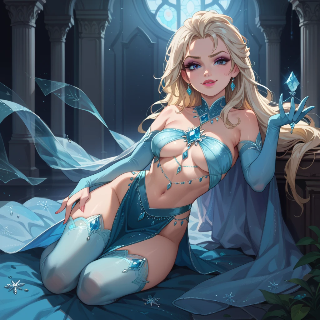 (better quality, centerpiece:1. 2), Ultra-detailed, belle femme douce, Elsa, la reine des neiges, Haut du corps, sur deux, Regarder le spectateur, cheveux blonds, porter une robe moulante très soignée bleu ,chain bleue; clivage, interior, Corps voluptueux, hanche large, Corps mûr, gros seins, nombril, Des yeux parfaits, very beautiful, pale skin, (Peaux caucasiennes à tétons gainés ouverticro soutien-gorge mouillé), (shaven , substance), dans la neige, 1fille dans、(Super Belle)、(visage magnifique:1.5)、A detailed face、Étoile KPOP、spreads legs、(gode:1.3)、(masturbation:1)、(Vestes et minijupes cool:1.1)、culotte blanche、talons hauts、Concert stage、(Chez nSFW:1.5)