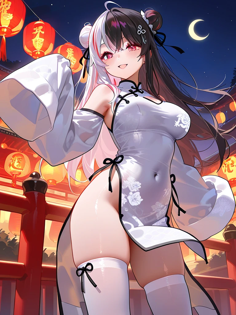 anime artwork, score_9, score_8_up, score_7_up, score_6_up, score_5_up, score_4_up,sparkle \(honkai: star rail\),1girl, twintails, black hair, medium breasts, red eyes, red eyeshadow, fox mask , , , , , she is 24 years old, , ,horny, style_3, floox style, . She has fluorescent pink eyes with tiny black dots under each of her eyes. Additionally, a white-and-red Kitsune mask is at an angle on the top of her head. wearing towel, after shower, naked, towel wrapped around body, onsen, surprised