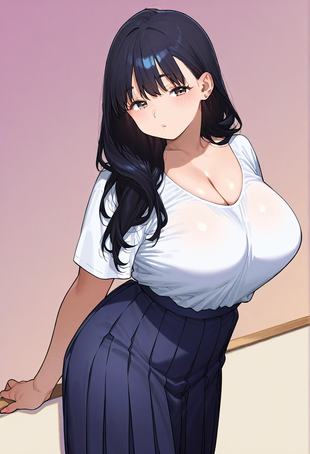 1girl,huge breast, black hair, high quality, ultra detailed, masterpiece, realistic