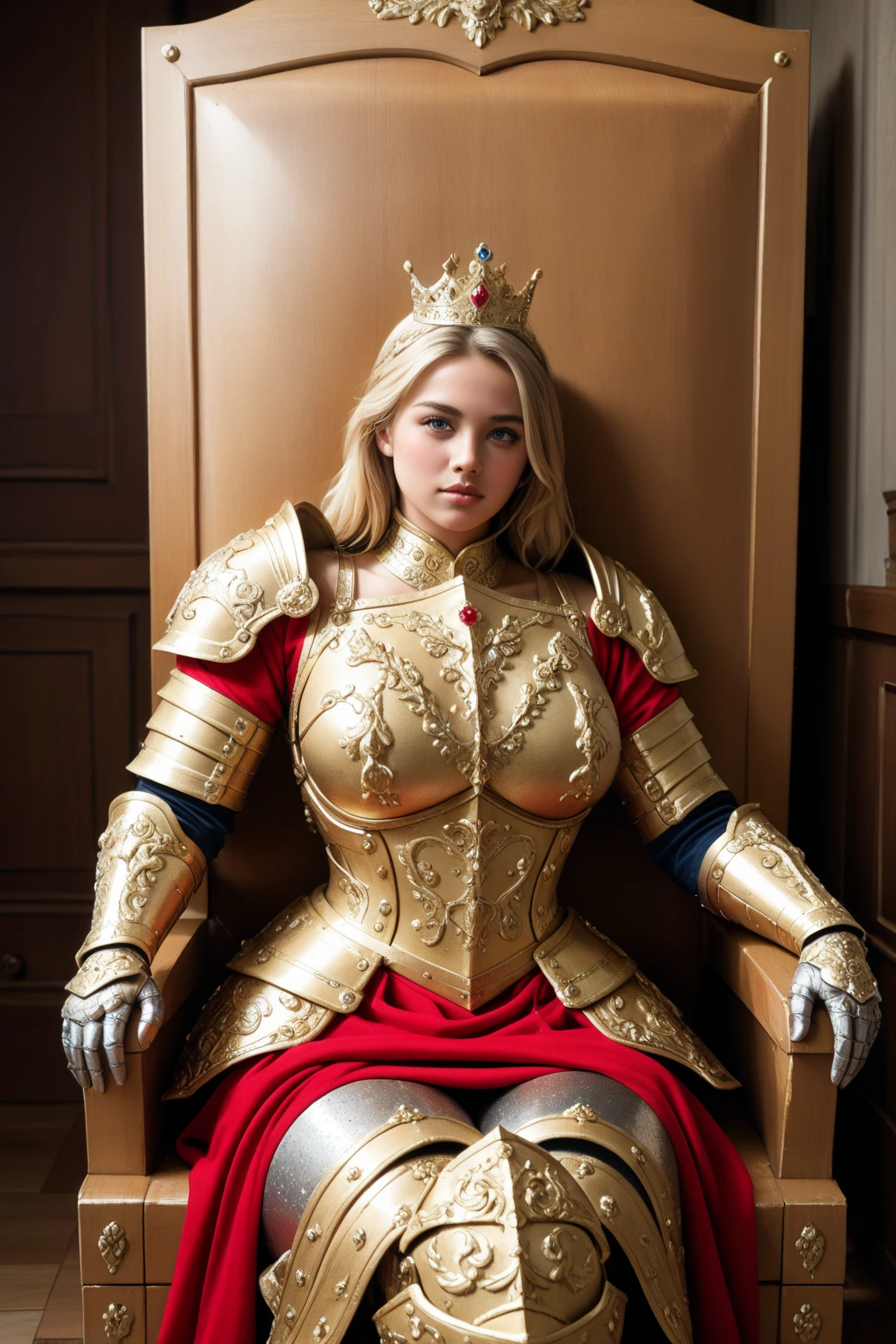 score_9, score_8_up, score_7_up,

realistic photo,

a older mature queen, updo hair, big hair, crown, 

p01n73-5h035, (shiny gold ballet slippers:1.1), knight armor,   leg armor,

sit,

palace, plants, sunset, clouds, wooden floor, throne, 

foot focus,