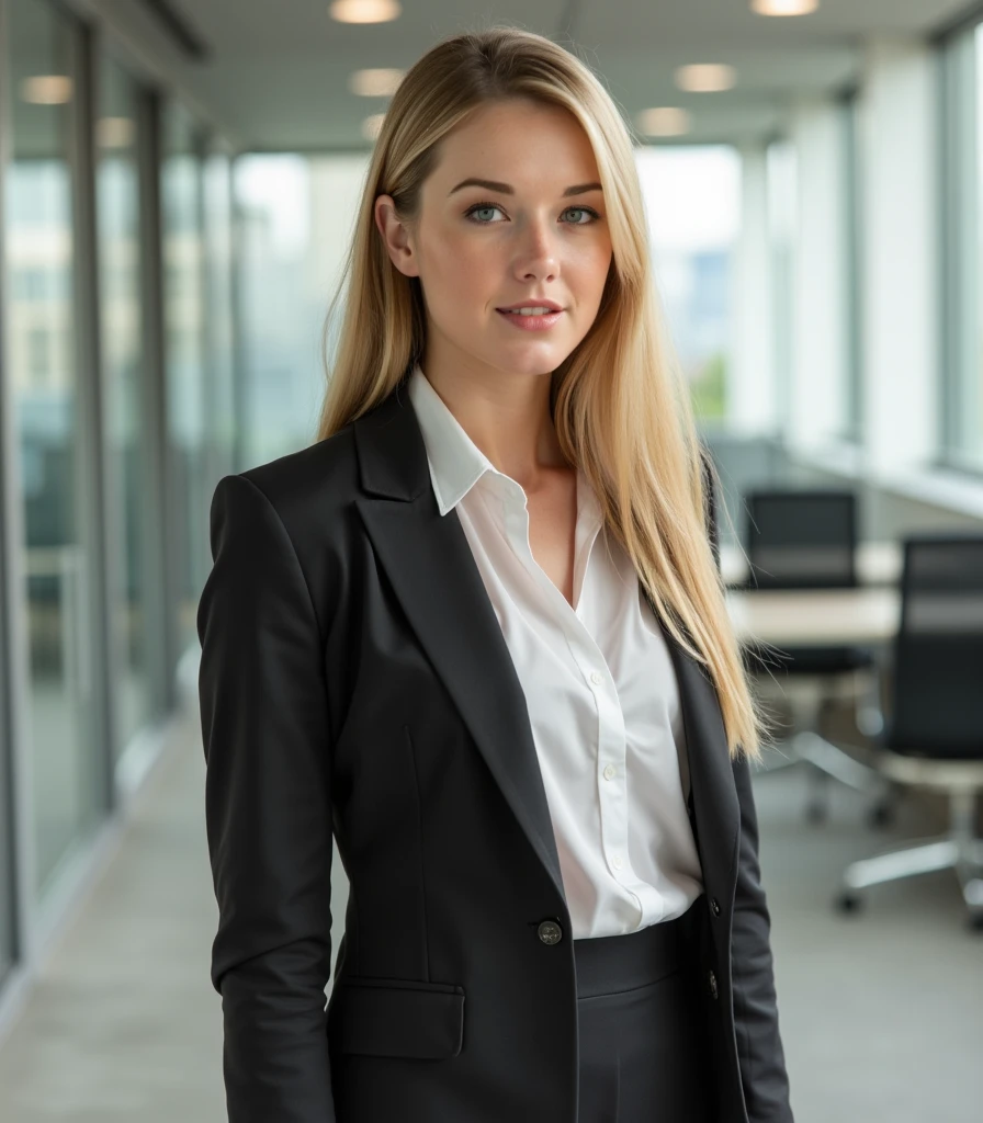 (masutepiece,High quality,16k:1.1),(depth of fields:1.3) ,((front body:1.35)), Ukrainian ,Woman, blonde,makeup,((business suit, black vertical striped pencil skirt )), voluptuous, thicc,(arms crossed:1.5) (wetting herself:1.5), (desperation:1.75),standing ,necktie peeing self, wetting her clothes