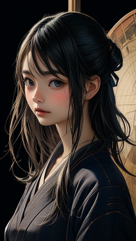 a girl samurai, color book illustration, simplistic, -- ar 3:4 --auto --s2