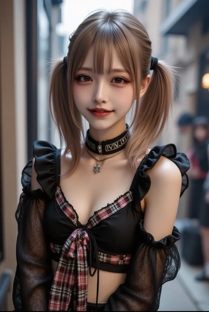 kasumi, eyes browns, (best qualityer, ultra detali), (realisitic:1.37), beautiful and detailed face, ultra-realisitic texture, 精致的面容, Delicate body, red lipgloss stick, shiny colors. High definition, 8k, expression with a big cute smile