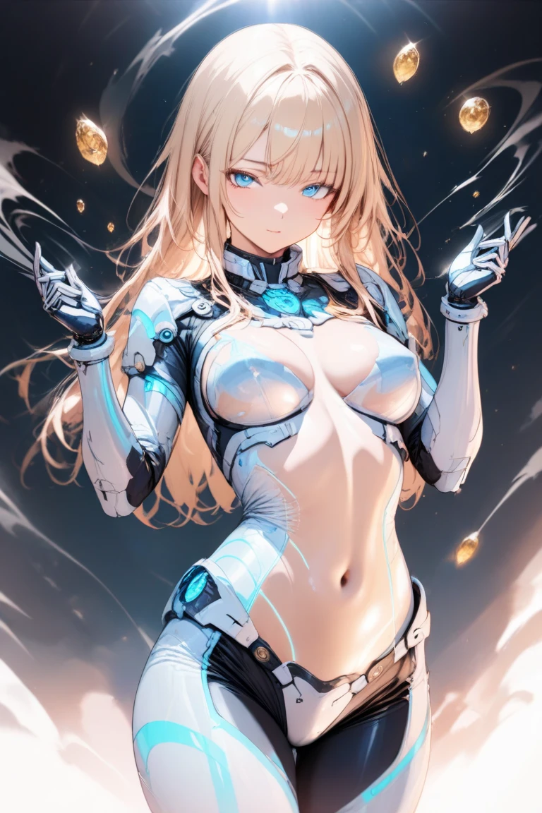woman,20-year-old,,city,night,((white tight miniskirt bodysuit)),(Harada Makoto),open mouth smile,(((See-through))),((blonde)),long hair