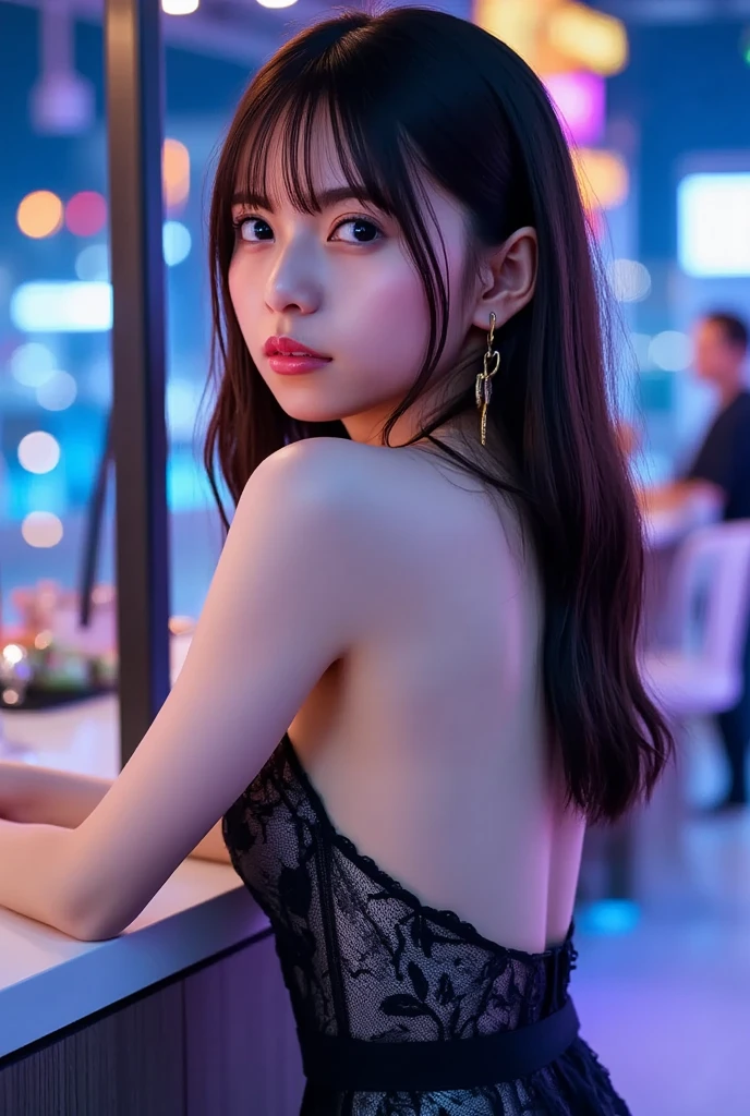 best quality,tmasterpiece,A high resolution,1girl,soft pink Lace floral bra set,hair adornments,choker necklace,jewely,beautiful face,Dark glossy lipstick,Physically,dingdall effect,realisticlying,dark studio,edge lit,twotonelighting,(highdetailskin:1.2),8k uhd, dslr, softlighting, high high quality, volumettic light, sneak shot, photore, A high resolution, 4k, 8k, Background bokeh, small and firm breast, bangs, bun