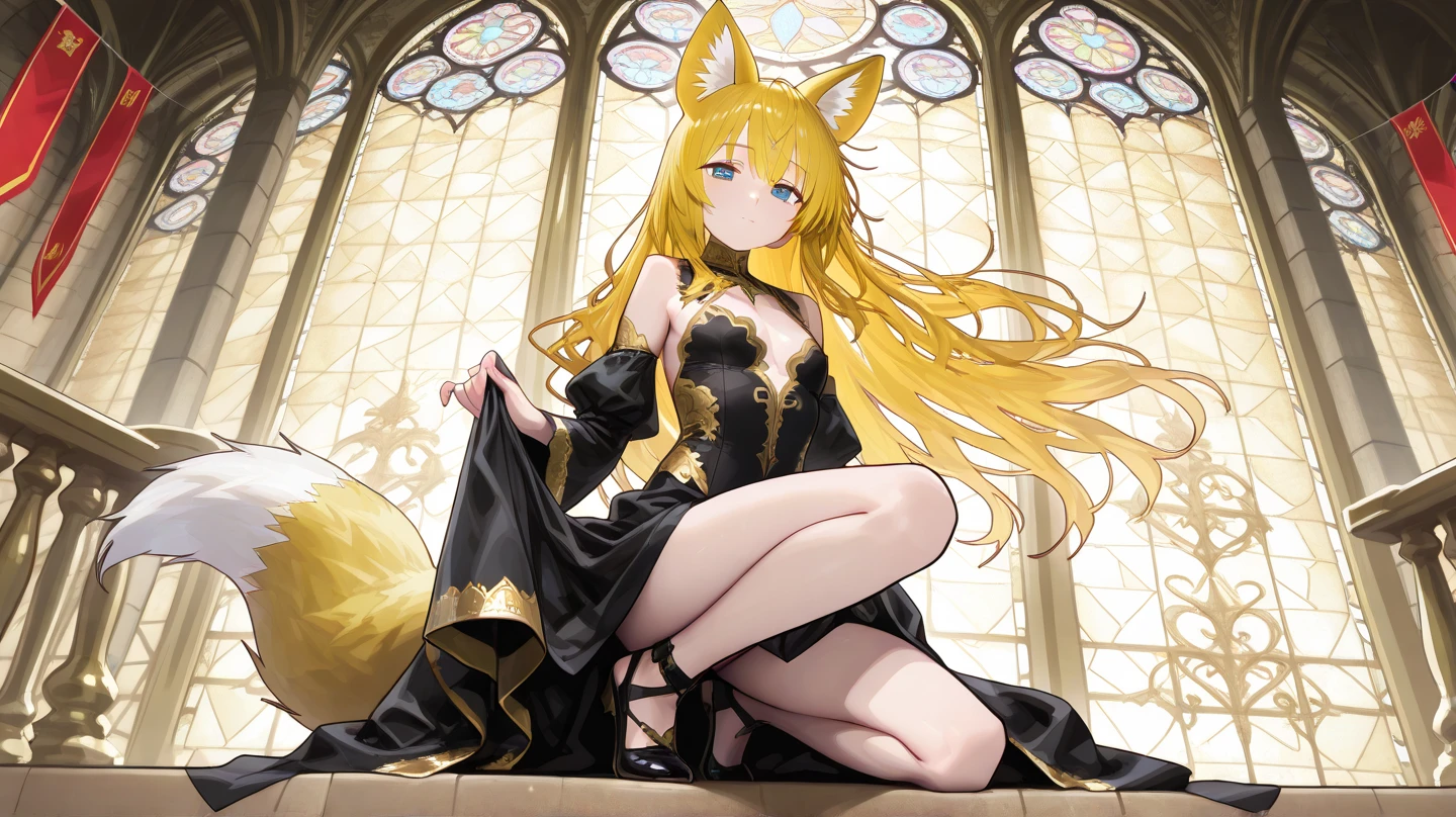 Yellow Hair、Yellow Eyes、Long Hair、Animal Ears、Exposed chest and shoulders、Big Breastiko costume、fat、Heart Eyes、Ahegao、Estrus、lure、No underwear