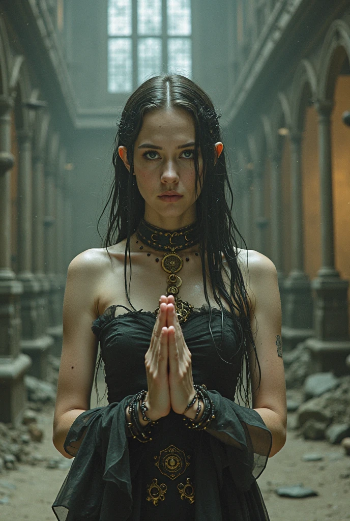 Corrupt Zombie Woman, Mummified Armor , whole body, Thick thighs, Perfect feet and hands by a dark candlelit graveyard, Your face is full of joy and fear, Blood in the eyes and mouth, Sexy clothes, Realist (Highest quality) (4K) Dark cinematic setting