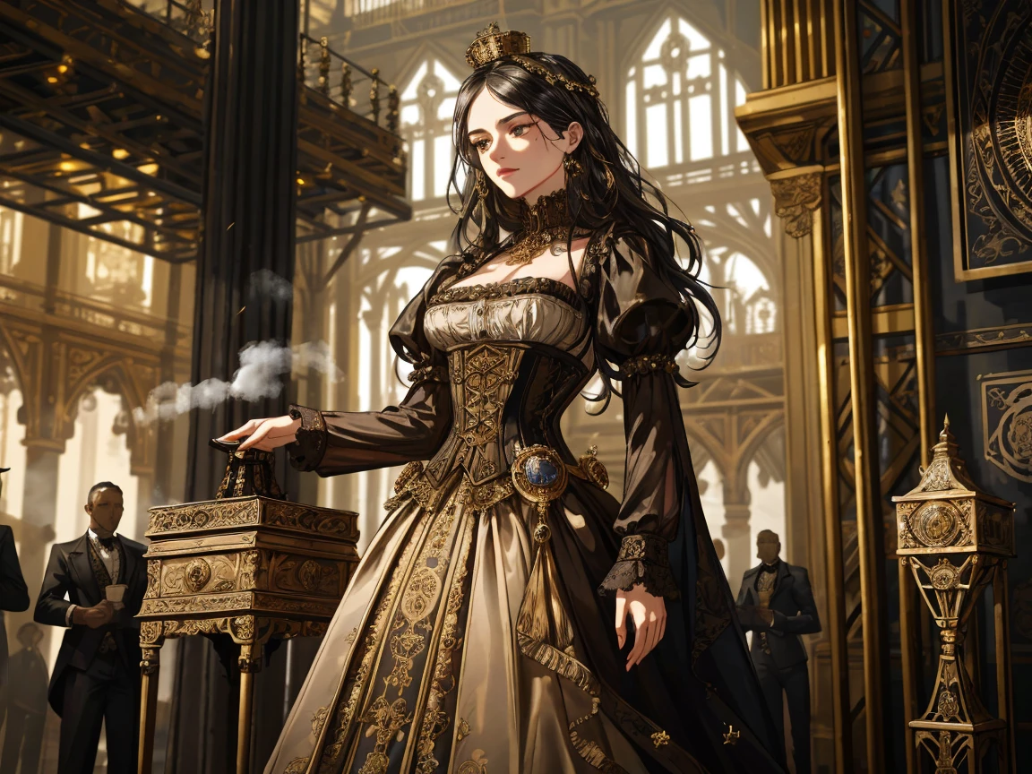 1个Giant Breast Girl,curate,Large breasts,Mid-range portrait,ornate decoration,A Gothic Church,complex patterns,crosses, hyper HD, 8K,dramatics,mystic symbols