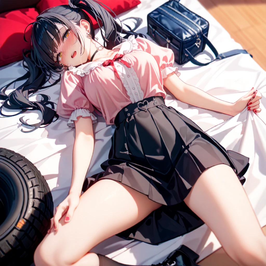 （Realiy：1.3），A 22-year-old mini girl lies on a giant balloon，（（small heads））、full bodyesbian、ssmile，view the viewer,（perfect bodies：1.3）、Long white double ponytail hair、Collar、chain、sweat leggs、22-year-old girl、White JK uniform，White Japan school uniform，（wearing white outfit：1.6），white  shirt，（JK uniform white short skirt）、Pink sneakers，Lie on a lot of colored balls，looking down on the camera，（Exposing the skin of the legs，long leges：1.3）Curved body，（Very detailed CG 8k wallpaper）、（Extremely delicate and beautiful），eyes with brightness、（tmasterpiece）、（best qualityer：1.0）、（超A high resolution：1.0)，Nice lighting，Reflective skin，[A high resolution]，The skin is delicate，Hyper-detailing（（a color）），Earphone，Fitness balls，fox ear，fox tails，coloredballoons，