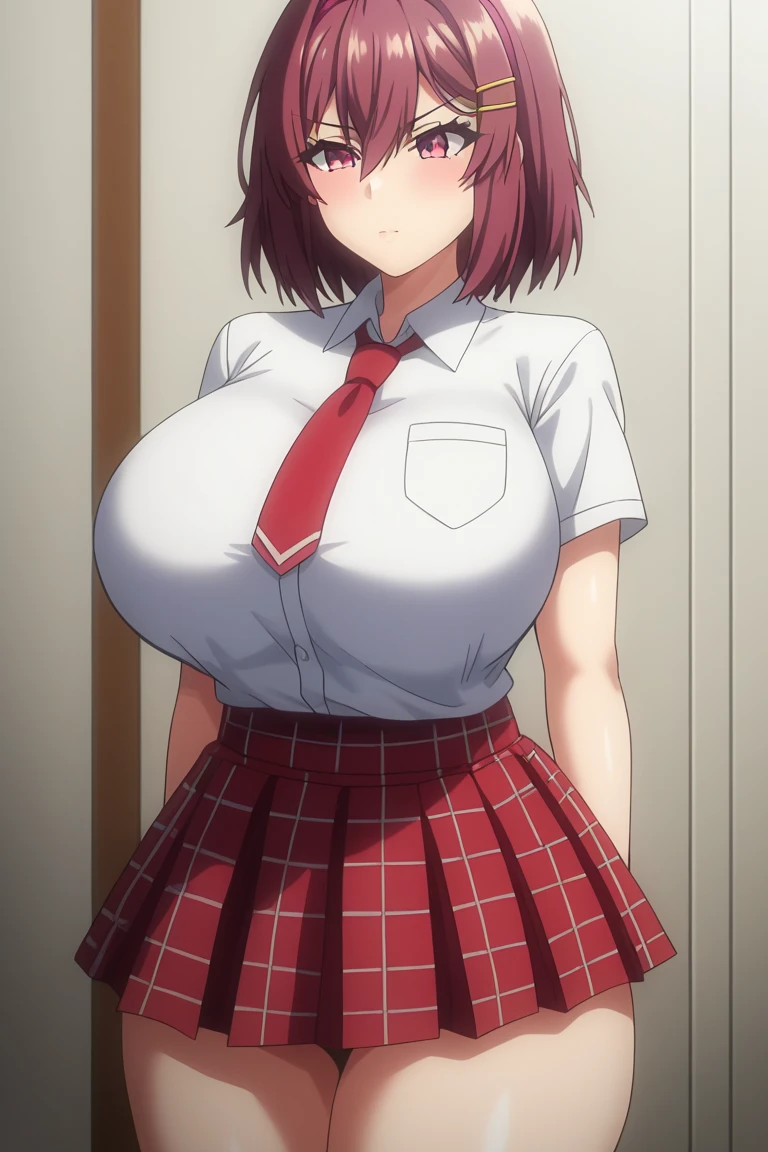 最high quality, High resolution, unity 8k wallpaper, (figure:0.8), (Beautiful eyes:1.6), Highly detailed CG, Night Time, One girl, Black Hair, Large Breasts, hotel, Clear skin, Hollow Eyes,(masterpiece), wallpaper,high resolution,(窓から夜景が見えるhotel),Intricate details, beautiful, sexly, erotic, Obscene, Noise Reduction,sensuous,Seductive pose,Cute anime face,Dog collar,high quality,Anime Style,sexuell,Shiny Hair,Expressionless,(ラブhotel:1.3,Love bed,Sit on the bed),(school uniform,Short sleeve shirt,No tie,Red checked miniskirt),Cleavage,Emotionless face like a mannequin,Slightly open the mouth