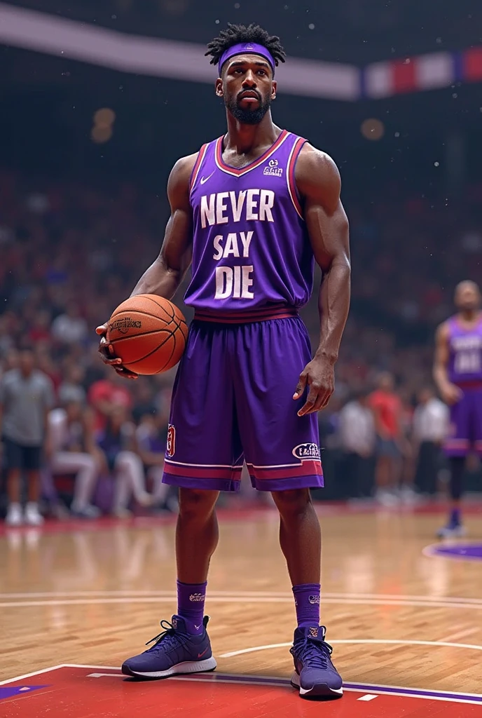 Logo for a basketball team where a skull plays basketball, This one makes a dunk, putting the ball in the hoop. The clothes are designed to highlight the purple and black colors.
"Las Parks"