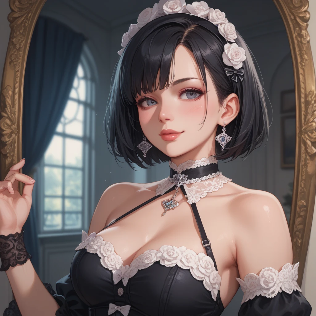 Woman in elegant black dress at a fancy party