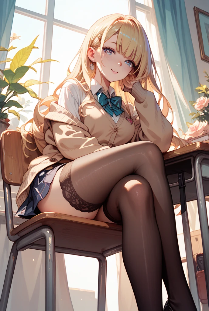 Crossed legs,Office,Pantyhose, rays of light