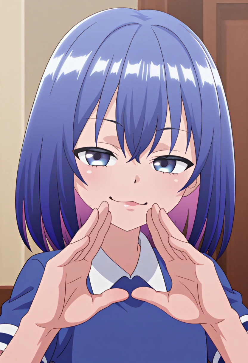 (masterpiece, best quality), nsfw,
1girl, (1boy, hetero:1.2), straddling, bent over, girl on top, pov, close-up face, erect penis, ((penis on face, penis in cheek, handjob):1.4),(cum, ejaculation:1.3),(cum on cheek:1.2),(cheek press:1.3),
((cheek poking, poking):1.2), (cheek squash:1.2),(rub penis:1.2)
BREAK girl, 15 yo, (:1.5), black hair, medium long hair, (straight hair:1.1), (braid:0.8), grey eyes, ultra detailed eyes, (huge breasts:1.1), hanging breasts, (tareme:1.3), (torogao:1.3), sleepy, , blush, closed mouth, one eye closed, smile, grin
BREAK , (white collared shirt:1), long sleeves, (unbuttoned cardigan:1), beige cardigan, (open clothes:1.3), nipples,
BREAK bedroom, ceiling,