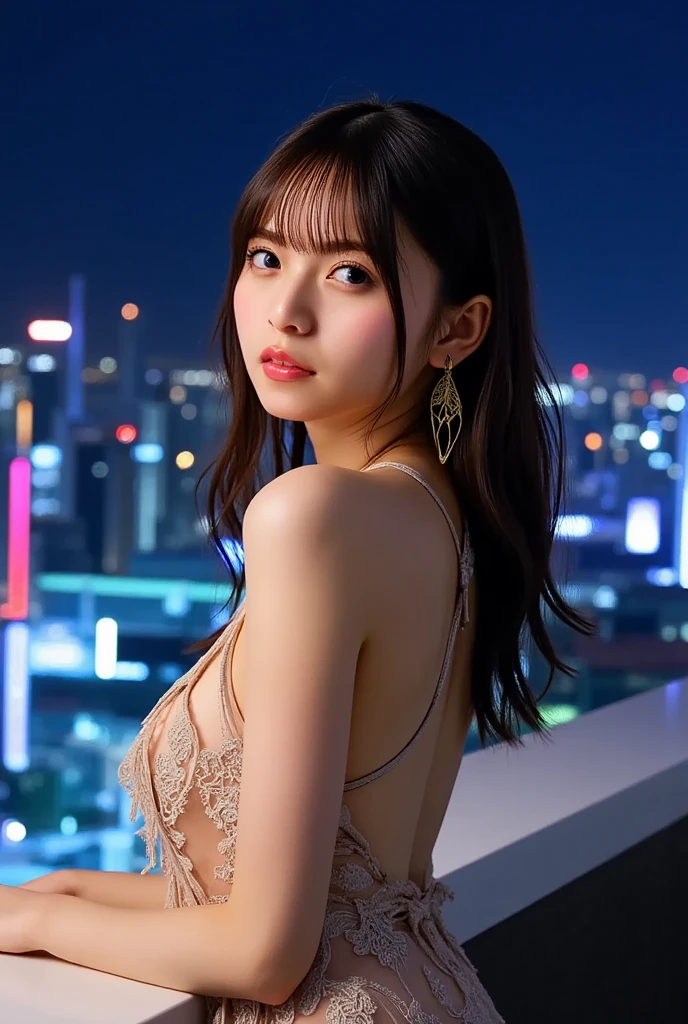 (最高品質, masterpiece: 1.2), Women, portrait, nighttime, Dark Cafe, Detailed skies, Kana Hashimoto, Big breasts