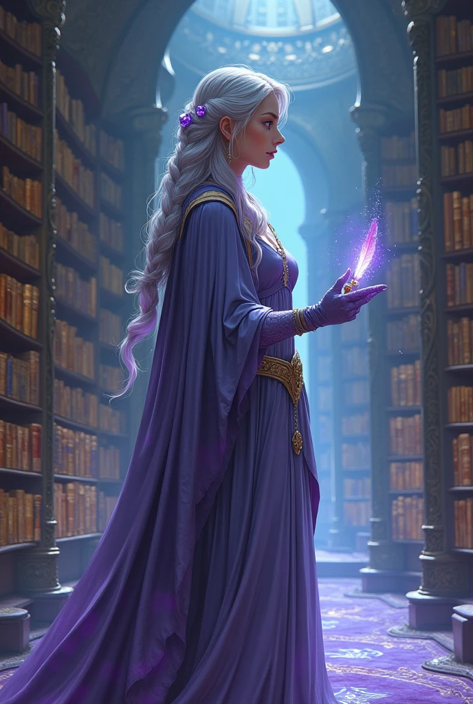 a masterwork picture of a sorceress casting a spell in magical library, exquisite beautiful woman, dynamic hair color, dynamic hair style, ((full body shot: 1.5)), ((anatomically correct: 1.5)), (ultra detailed face: 1.2), best detailed face, high details, best quality, 16k, (long black dress: 1.2), (white cloak: 1.3), high heeled boots (ultra details, Masterpiece, best quality) masterpiece, best quality, (extremely detailed), full body, ultra wide shot, (ultra details, Masterpiece, best quality), fantasy art, dnd art,fantasy art, realistic art, (ultra details, Masterpiece, best quality), (ultra details, Masterpiece, best quality), IceMagicAI, Hyperrealism style, rpg portrait photograph