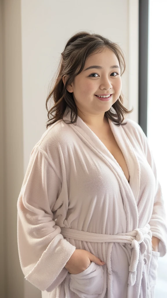 Create an Asian beauty，Wearing a white lace satin bathrobe，Proud and plump figure，Scratching the scalp with both hands，There is a lot of dandruff on the top of the head，The expression is hideous，The characters are realistic and realistic，Bathroom Background，9:16 frames，Ultra-high-definition picture quality
