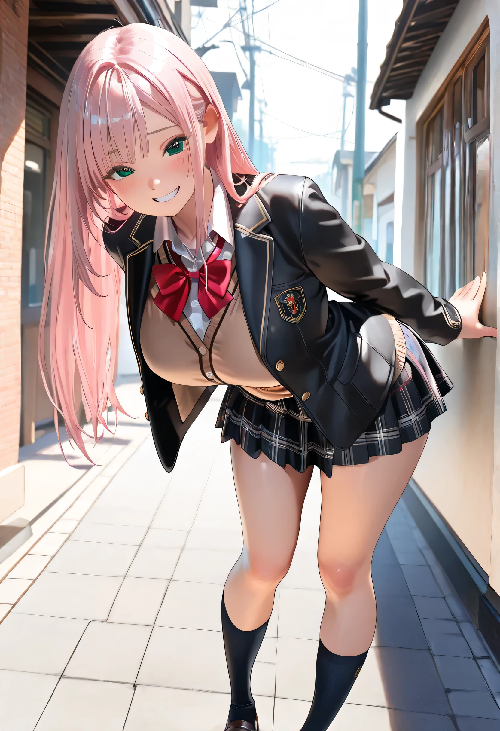 (((open clothes:1.3,areola,bare breasts:1.4,bare nether region:1.5,bare navel,unclad))),photo realistic,in 8K,masterpiece,dynamic angle,acrobatic posing,professional lighting,high quality,high resolution,detailed background,18yo:1.2,detailed black eyes:1.1,best hands:1.2,facing forward,pefect anatomy,correct anatomy,character focus, (1 cute girls:1.2,public hair:1.6,small chest:1.3,long sleeve school uniform with pink color stripe tie:1.2,beer mug
:1.5),(wearing knee socks with red color big ribbon:1.3), (Inside crowded Pub:1.5,counter table,sit on a chair:1.2,spread legs wide:1.5),slim,skinny,shorty,small body,tiny,skinny,slim,brown long straight hair:1.5,blunt bangn:1.1,glistening skin,having fun,smile,
