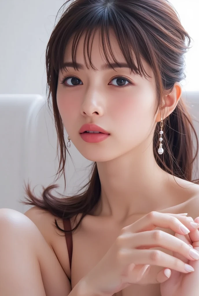 (Small Tits), (18-year-old), (very small head), dawn, sunlight, (Perfect body:1.1), (8k), (Very delicate and beautiful), (Highest quality:1.0), (Realistic), Realistic Shadows, (High resolution:1.0), Detailed skin, Very detailed, the body is slim, (Beautiful Hair, Real Hair, Thinning hair), blush, Realistic, Realistic Face, Realistic eyes, Small eyes, smile, (eyeliner), (mascara), (eye shadow), whole body、Open leg pose、Nipples、naked、Thick pubic hair、ponytail