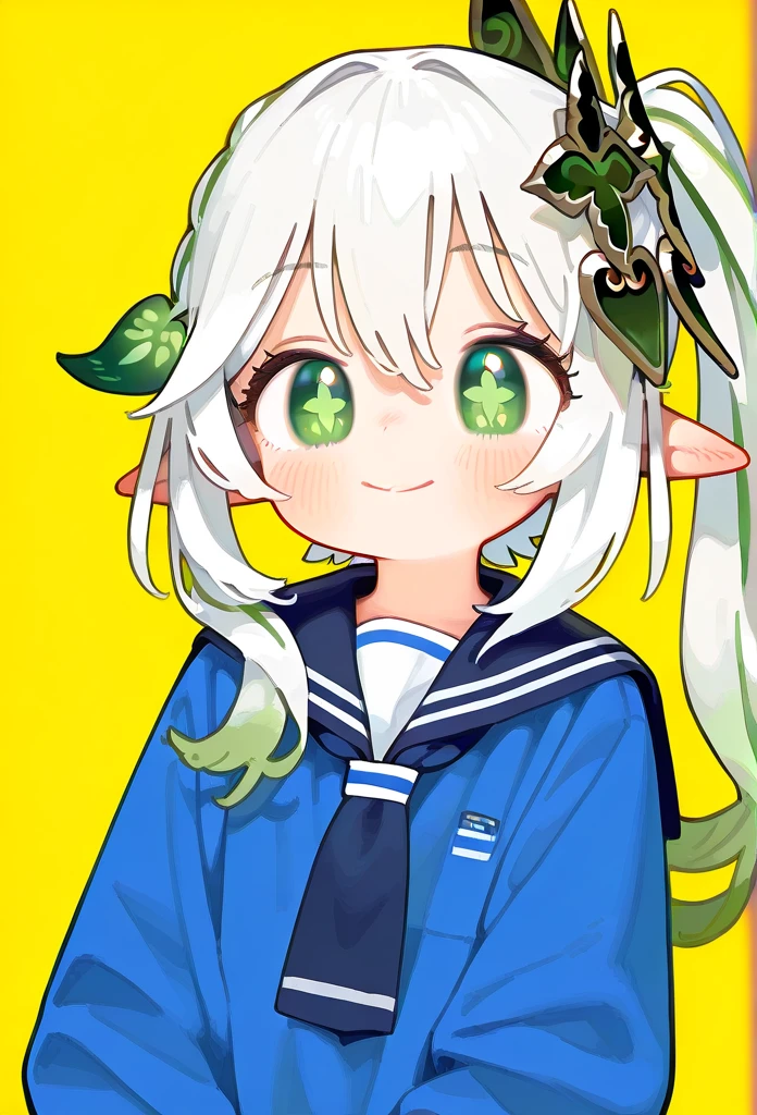 masterpiece, best quality, best quality,HD, 1 girl, alone, White hair, green eyes,nahida, happy ,sailor suit