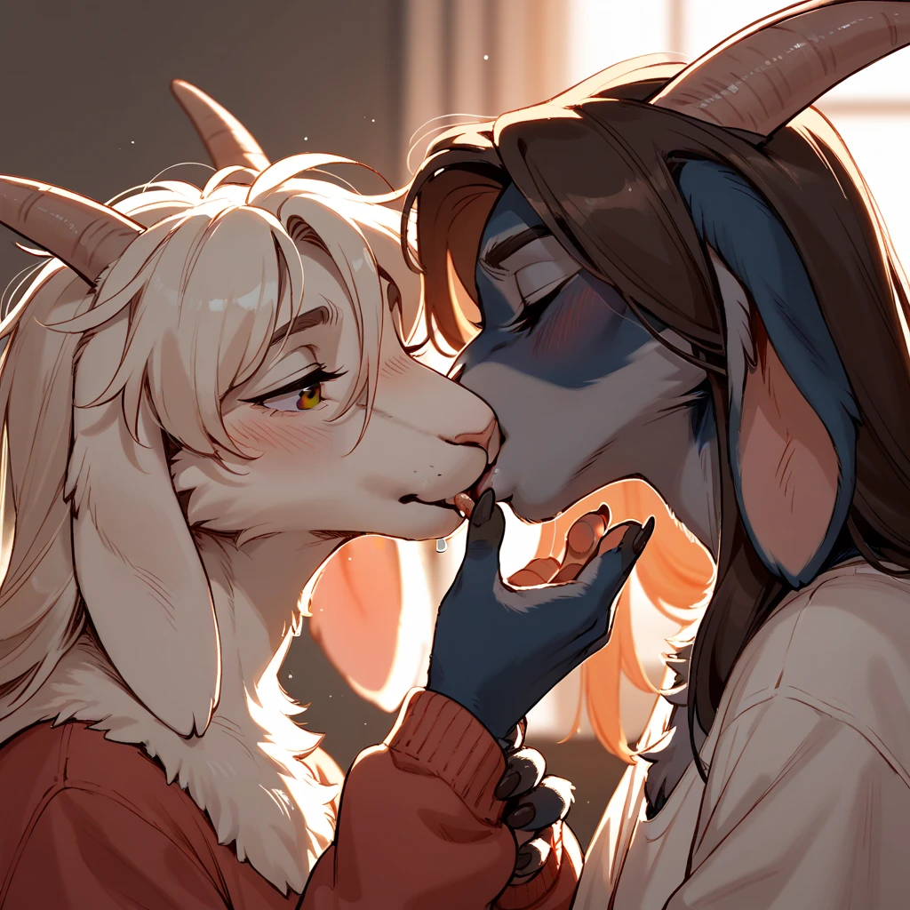 (fluffy anthro furry :1.6),black short hair cat girl with pink fur,green long hair cat girl with white fur,wavy hair,naked,shower room,water splash on girls,wet hair,wet breasts,upper body only,horny face,french kissing,deep kissing,plenty pussy juice,full face blush,heart eyes,heart expression eyes,closed eyes