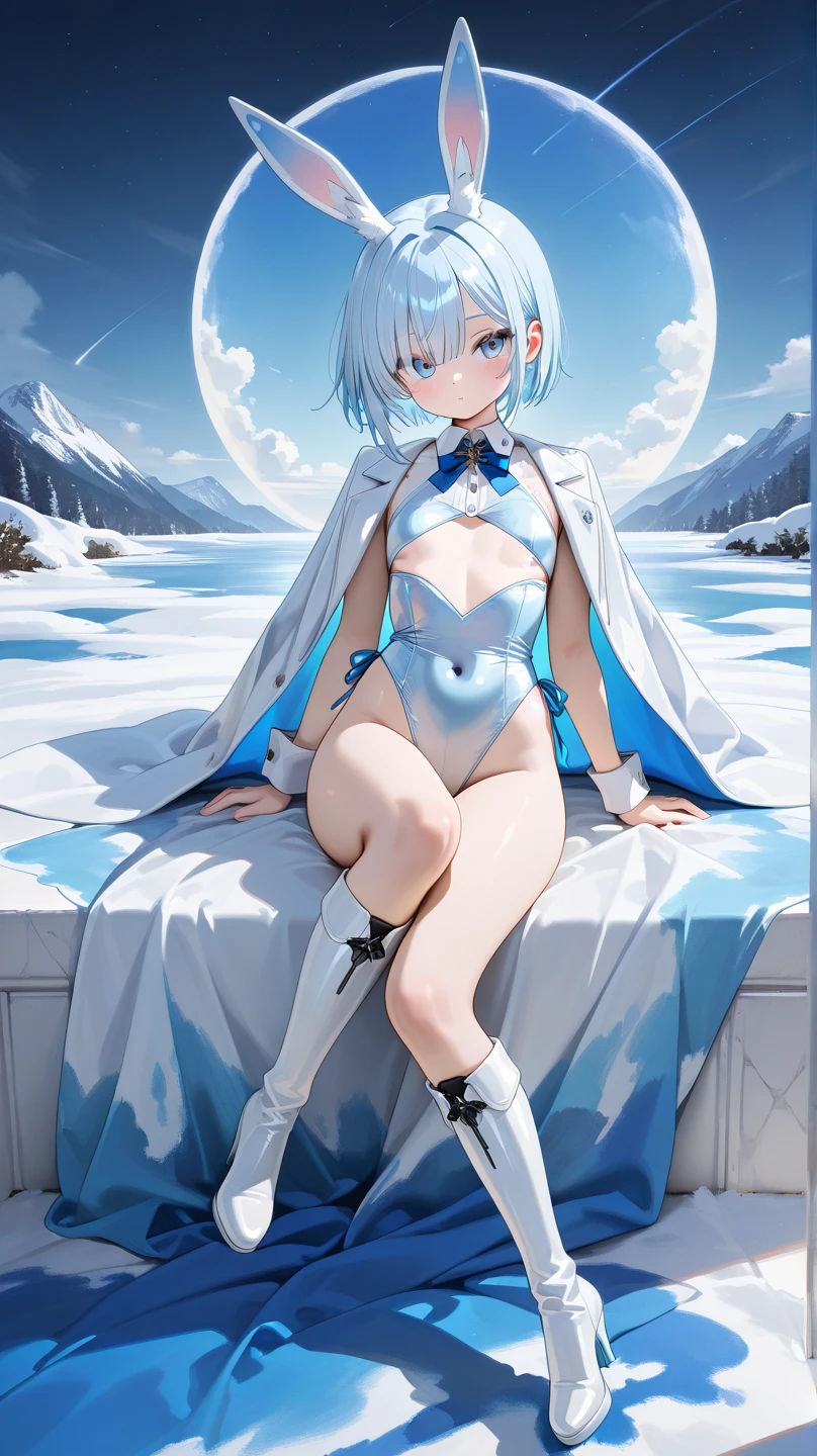 masterpiece, best quality, ultra-detailed, kawaii, cute, lovely, sexy, ero, extremely detailed, 4K, 8K, best quality, beautiful0, beautiful sky, magic circle, Starry sky, a cute girl, 1girl, solo, micro-bikini, beautiful silver hair, beautiful purple eyes, beautiful eyes, short hair, large breast, slim, slender, horn, ashamed