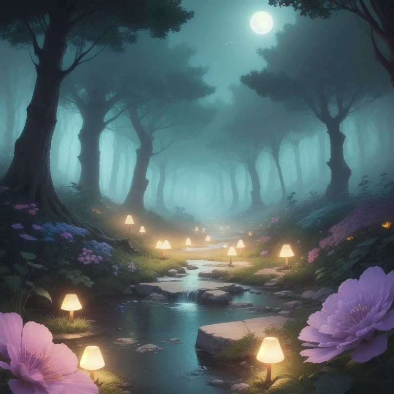 masterpiece, best quality, (extremely detailed CG unity 8k wallpaper), (best quality), (best illustration), (best shadow),( A mushroom house covered with moss),(((Fantasy))),(((spirit))),(((dew))),(timbo),(creek),firefly,clover,wtarlight surrounds the room,petal, isometric 3D, octane render,ray tracing,ultra detailed,