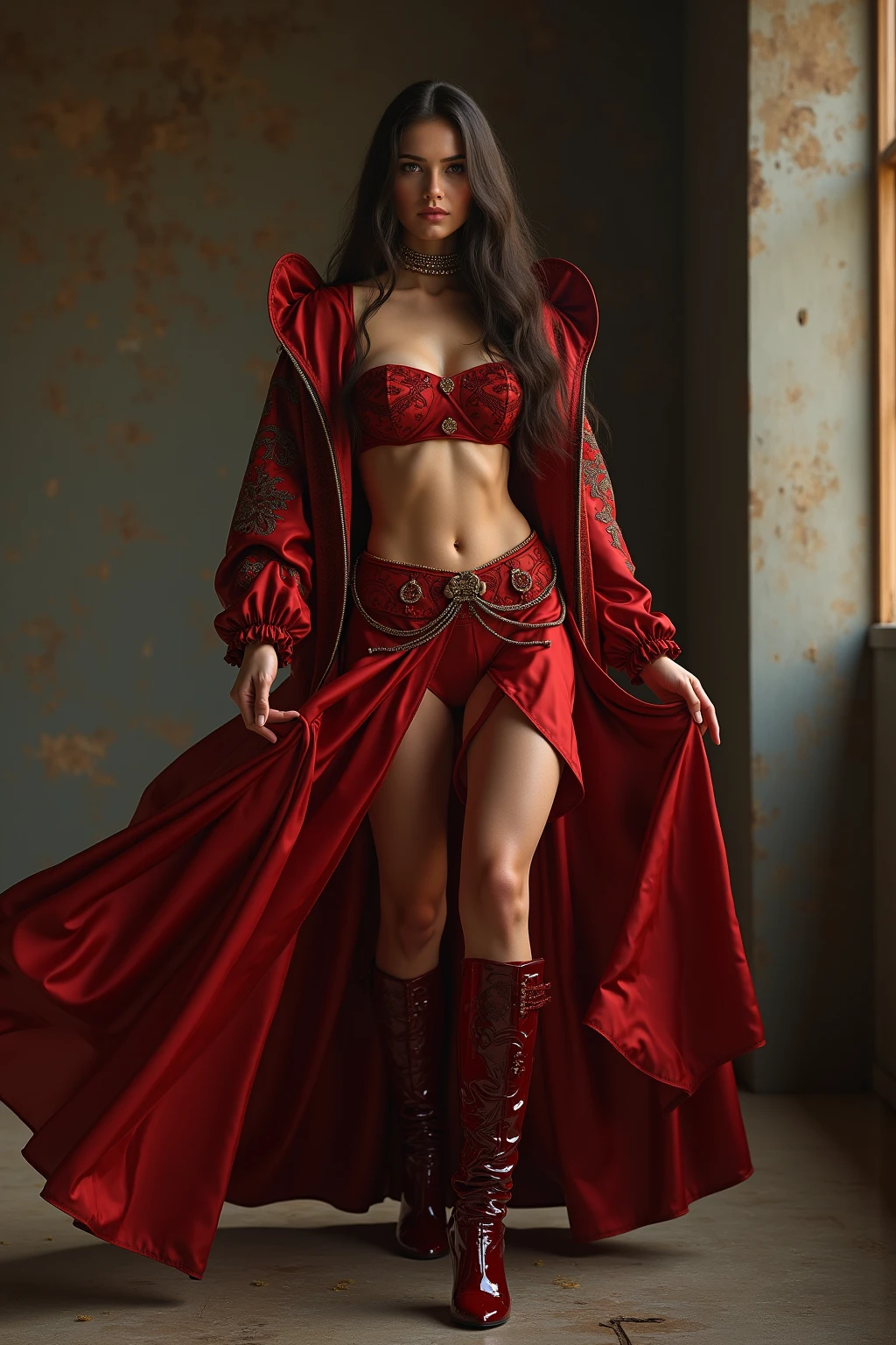 Cute Japanese female, (16 years old), (Very cute face), Red lips, Moist skin, Melancholic expression, Moist skin, Looking at the camera,
BREAK,
(Beautiful belly button), (White skin), Very large earrings, Bright red lipstick, Double teeth, Cape, Crop top, Side slit,
BREAK,
(Long hair), (Black hair: 1.2),
BREAK,
Masterpiece, Perfect lighting, Ultra high resolution, 8K, (Very detailed: 1.4), (From the front), Looking at the camera, (Full body: 1.2), (Symmetrical),
BREAK,
(Big snake: 1.2), (Boa Hancock: 1.3),
