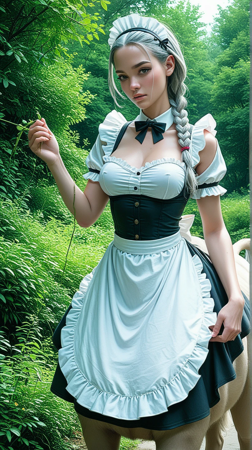 Full body, Princess Zelda as a humanoid possum, large breasts, in one ((black maid's outfit with white skirt and white pantyhose with clip on skirt)), she has ((short black hair)) and ((blue eyes)), she is inside a cave, 16k, highres, best quality, award-winning, high details, anatomically correct, masterpiece, UHD, ccurate, retina