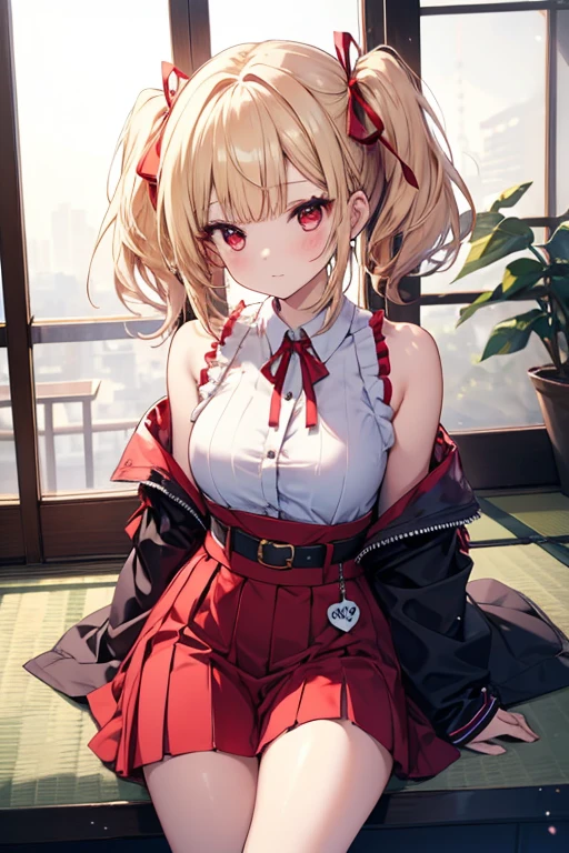 masterpiece, best quality, very aesthetic, absurdres, newest,1girl,naked_shirt, pussy_hair, ,marie_rose(dead_or_alive), dead_or_alive_5, 1girl, long_hair, twintails, blonde_hair, x_hair_ornament, ,,in an amusement_park