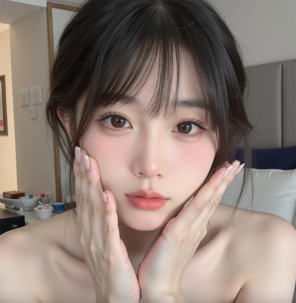 8K, Best Quality, Masterpiece, Ultra High Resolution, (Realism: 1.4), Original Photo, (Real Skin Texture: 1.3), (Film Grain: 1.3), (Selfie Angle), Broken Flower Chiffon Dress, 1 Girl, Beautiful Eyes and Face Details, Masterpiece, Best Quality, Close Up, Upper Body,
