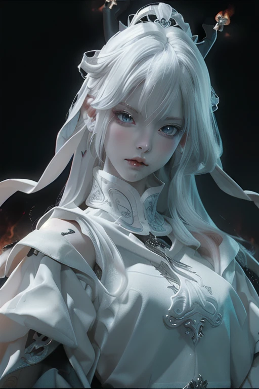 a close up of a woman with a white hair and a black scarf, a character portrait by Yang J, pixiv contest winner, fantasy art, white haired deity, beautiful character painting, artwork in the style of guweiz, the piercing stare of yuki onna, guweiz, with white long hair, with long white hair, flowing hair and long robes
