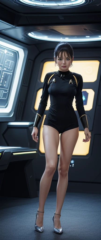 Emma Watson, Star Trek, Mittlerer Schuss, Meisterwerk, ultra-detailliert, ultra realistisch, full entire body, (((Foto, 8K))), ultra enge Uniform