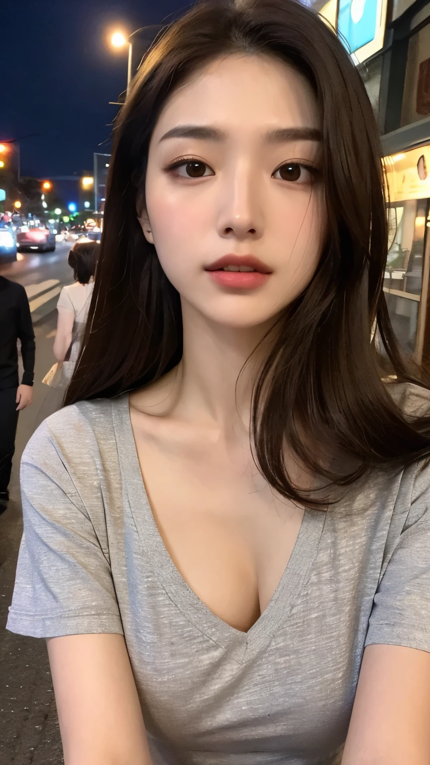 ((Best quality, 8k, Masterpiece: 1.3)), Sharp focus: 1.2, A beautiful woman with perfect body: 1.4, Slim abdomen: 1.2, ((Layered haircut, Large breasts: 1.2)), (no bra) (Small and beautiful hard nipple) (Thin and damp button up to shirt length: 1.1), (White shirt wet by rain), (Rain, Street: 1.2), Wet body: 1.1, Highly detailed face and skin texture,  Detailed eyes, Double eyelid, tanned skin, sexy, tan