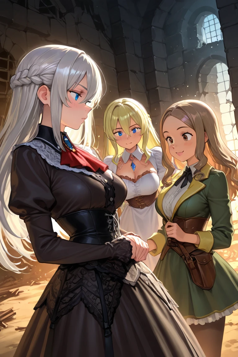 Within the transaction, Halz couldn't ignore the presence of other women—captives like 
Evangeline, bought not for their skills or merits but as commodities to appease the immoral
desires of his men. These women, some familiar faces from his past grievances, now served as a 
grim reminder of the sacrifices he had made in the pursuit of power and control. Halz knew these 
women well; they had wronged him in ways that still burned in his memory. Now, fate had 
turned the tables, and he allows the notion that their current suffering is karma playing out its 
course.
Halz purchased these female slaves with a specific purpose in mind—to satisfy the sexual desires 
of his men. He was painfully aware of the growing frustrations among his soldiers, their morale 
sinking as the days of battle stretched into months with no end in sight. These women were a 
grim solution to an unavoidable problem, a necessary evil in the harsh realities of war.



(The background should be gloomy, dark, and the slaves all females are dirty, like from the steets with sad eyes and torned clothing)