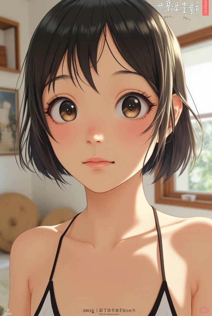 highest quality、Highest image quality、realistic、Japanese、girl、look up、cute、orange eyes、short hair、black hair、all back、Forehead is coming out、church、Wedding dress、joy、slender、small 、