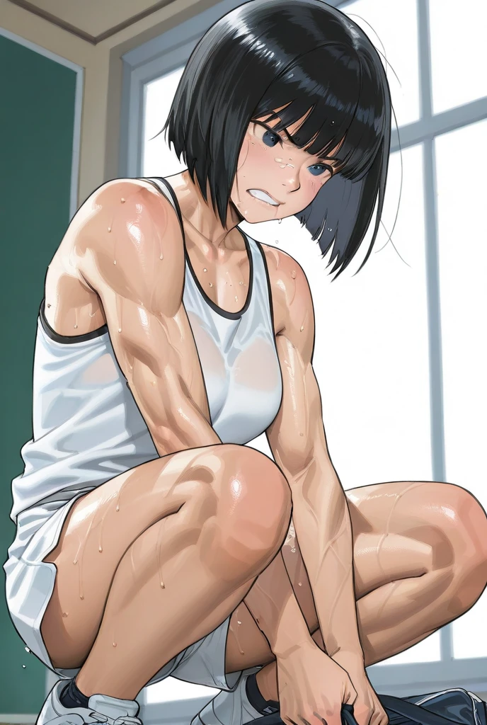 high quality, flexing,(japanese boy:1.5), (detailed eyes), (black hair), (muscle:1.5), naked, (dark wet skin), (detailed puffy nipples), penis, cumshot, looking at viewer,(orgasm:1.5),ahegao,