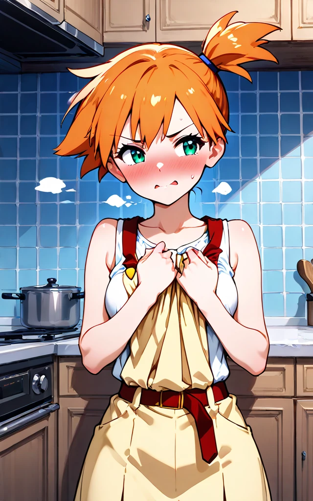 (nsfw, nude, naked, 1girl, solo) ,, cooking, nakano, bangs, short hair, blue eyes, hair between eyes, hair ribbon, hairband, orange hair, (green ribbon:1.5), ,, nipple ,empty eyes, ,, , large breasts, crying、 whole body , palace space
