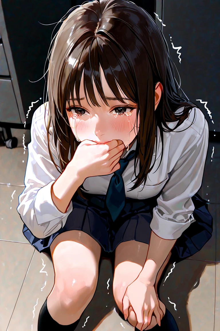 (masterpiece, highest quality:1.2)、(Lots of heart marks:1.3)、(rape)、(NSFW)、(very little girl:1.6)、(girl rides on top of guy perfectly:1.3)、(high school uniform)、(black pants)、(crying face:1.5)、(eyes half closed:1.3)、(large tears)、(lots of drool)、The body shakes violently、((Hasselblad Photos))、[:(detailed face:1.2):0.2]、toilet