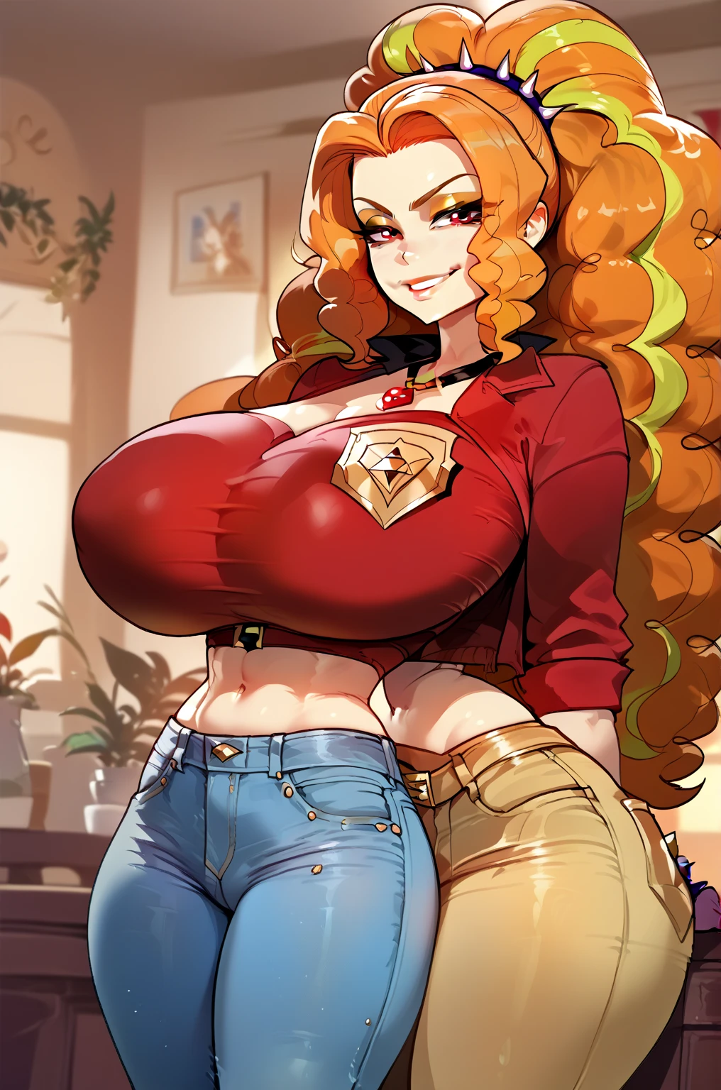 ((high detailed, best quality, 4k, masterpiece, hd:1.3)), Indoors, Princess Daisy, blue eyes, original, seductive, attractive, sexy smile, smooth anime cg art, 36C breasts, long legs, vivid colors, detailed digital art, slim body, perfect skin, dark red hair, long hair, dark hair, red hair, BREAK crown, cleavage, 36C cleavage, looking at viewer, BREAK looking at viewer, extremely detailed face, yellow dress, yellow streched dress, yellow original dress, daisy, bikini, flower, gem, dark black makeup lips, dark gothic eyeshadows, dark eyeshadows, black eyeshadows, black sexy lips, black lips, (dark:1.2), dark lips, very dark lips, (perfect hands, perfect anatomy), black makeup, black medium lips, detailed fingers, five fingers per hand, 5 fingers, (1 girl), detailed lips, detailed black lips, black painted lips, gothic painted lips, indoors