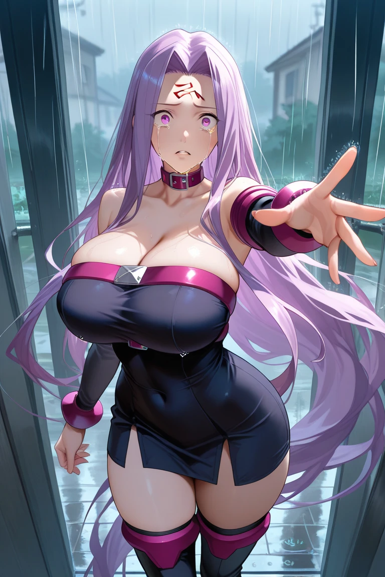 Wolf Girl, Large Breasts, Voluminous light purple hair, masterpiece , Red eyes, hd, Thick thighs, Head to Chest, buried in my chest、Double teeth、tooth、Chubby、Grinning、School Swimsuit、Big Tits