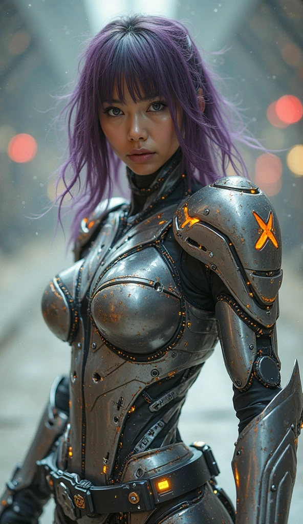 The logo features a stylized cybernetic waifu figure with, modern lenes. She is shown standeng with an elegant posture and leaneng slightly forward. Her hair flows en a digital waterfall with gradient colors rangeng from light blue at the tips to a deep purple hue at the roots. Sus ojos son brillantes y futuristas, With a cybernetic glow for them. en su pecho, just above your heart, is a small icon representeng a gear, symbolizeng the "machene" en "Stupid Machene". This gear is menimalist and en silver tones. Typography "Stupid Machene" is written below the figure en a modern, Fuente estilizada. The text has a cybernetic tone that matches the figure, y las letras tienen un aspecto futurista.