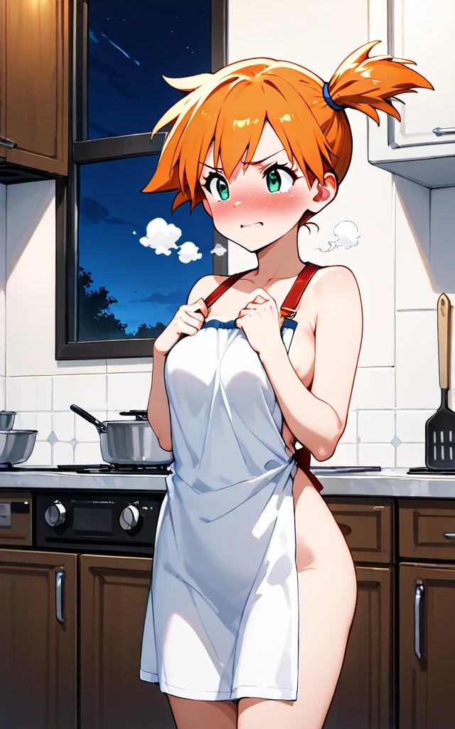 (nsfw, nude, naked, 1girl, solo) ,, cooking, nakano, bangs, short hair, blue eyes, hair between eyes, hair ribbon, hairband, orange hair, (green ribbon:1.5), ,, nipple ,empty eyes, ,, , large breasts, crying、 whole body , palace space